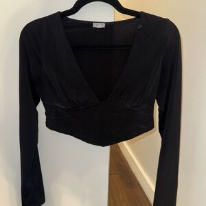 Garage Black V-Neck Long Sleeve Crop Top